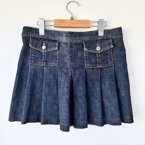 Juicy Couture Denim Pleated Mini Skirt, Vintage 1990s, Stretch Denim, Size M